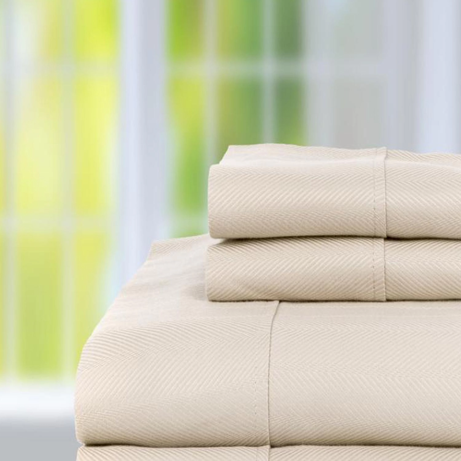 Knightsbridge 600 Thread Count Jacquard Herringbone Sheet - 4 Piece Set - Queen, Ash