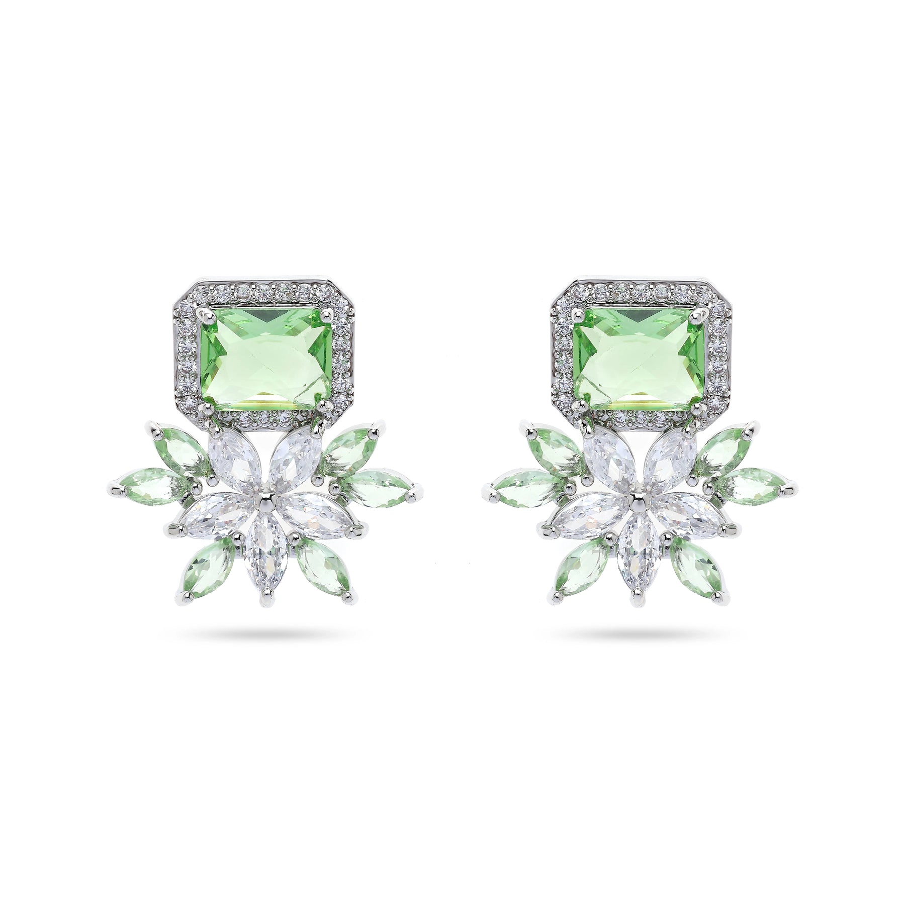 AGP PARIS Womens Dainty Light Green Floral Stud Earrings