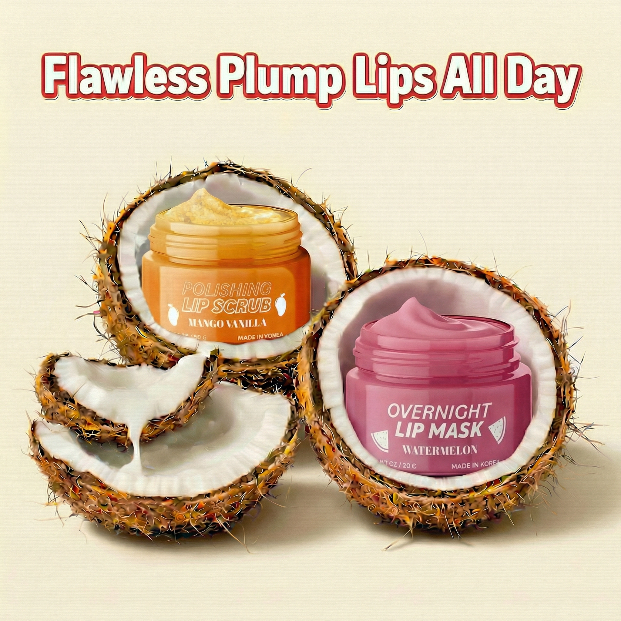 Lovery Korean Skincare Lip Care Duo Set - Mango Vanilla Exfoliating Lip Scrub & Watermelon Overnight Lip Mask