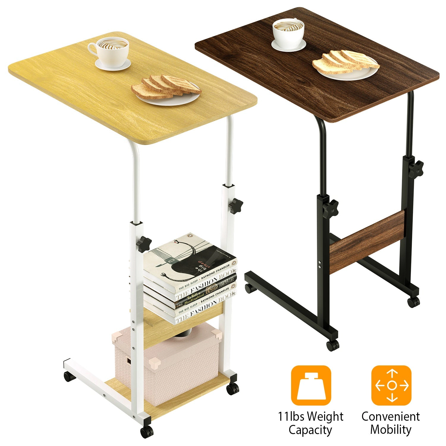 GBruno 3-Tier C-Shaped Side Table With Wheels