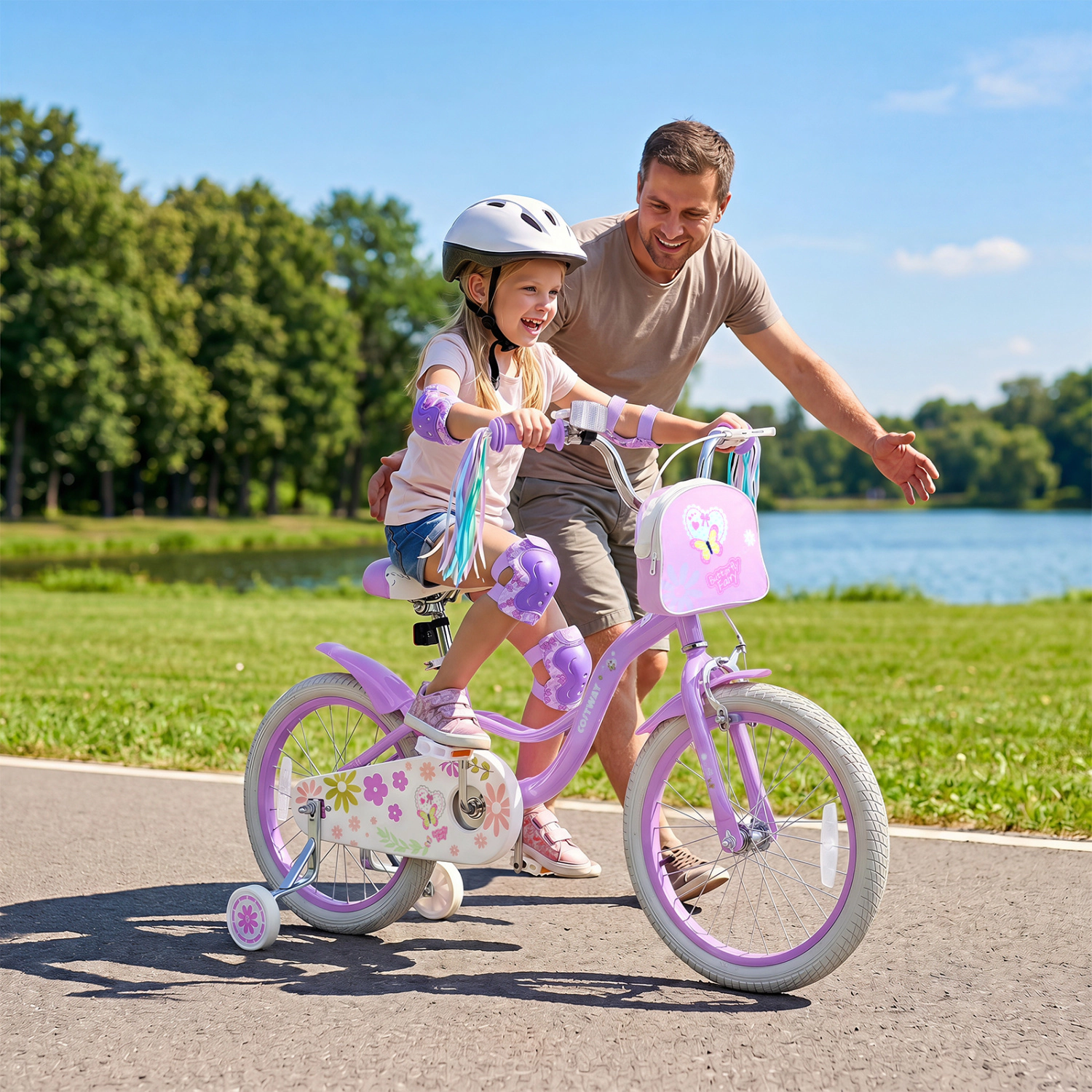 LJG Girls Bike with Front Bag and Streamers Purple