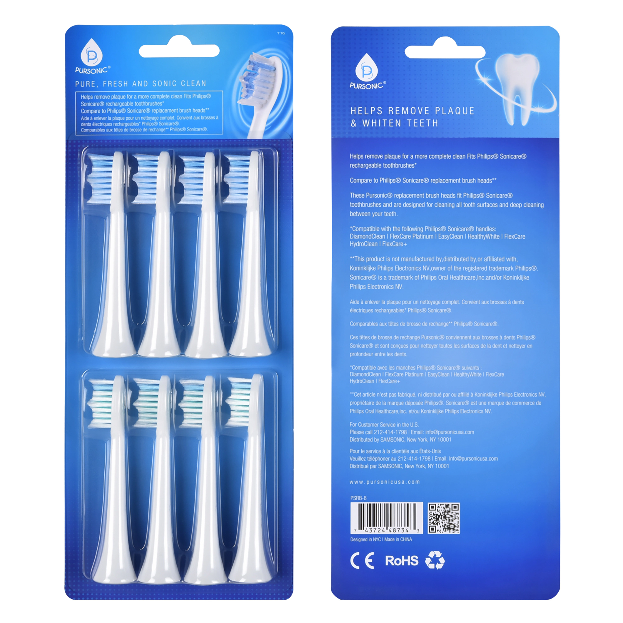 Pursonic Unisex Replacement Toothbrush Heads Compatible with Sonicare Electric Toothbrush  Pack
