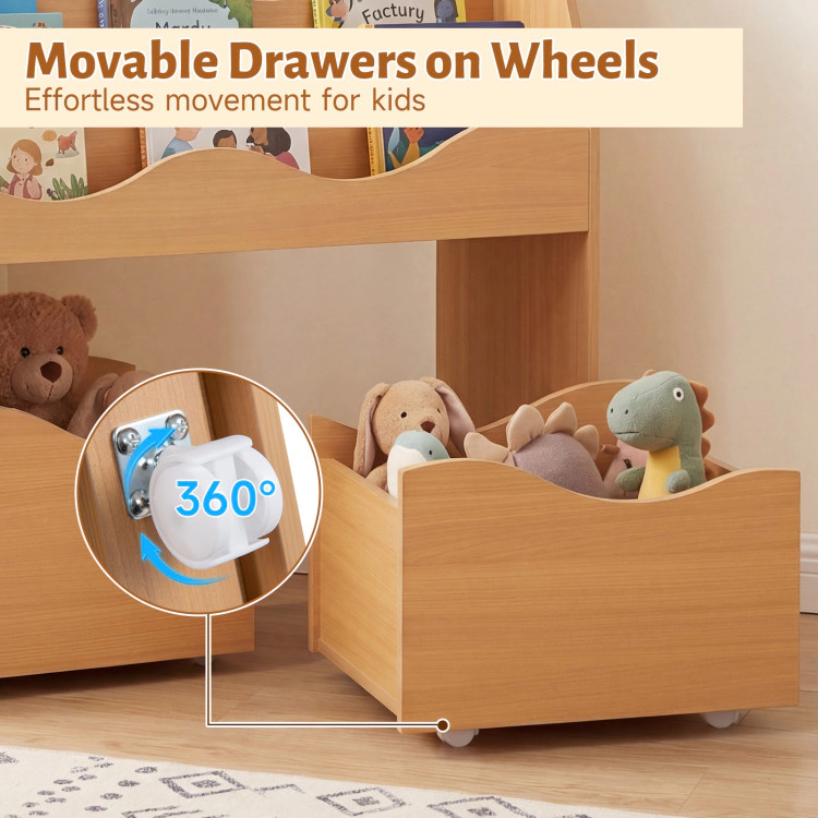 Hivvago Kids Toy Wooden Storage Organizer with 2 Rolling Drawers for Room