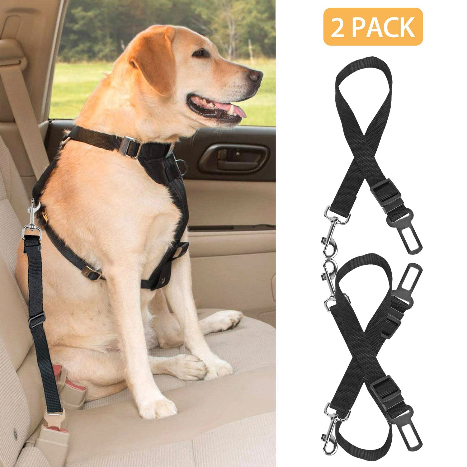 GBruno 2-Piece Nylon Pet Dog Seat Belt Leash
