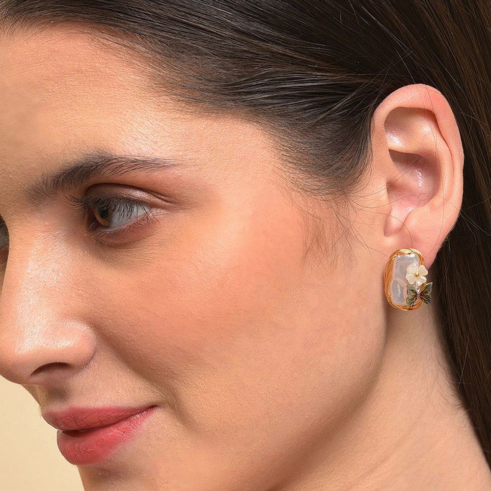 SOHI Women's White Butterfly Stud Earrings