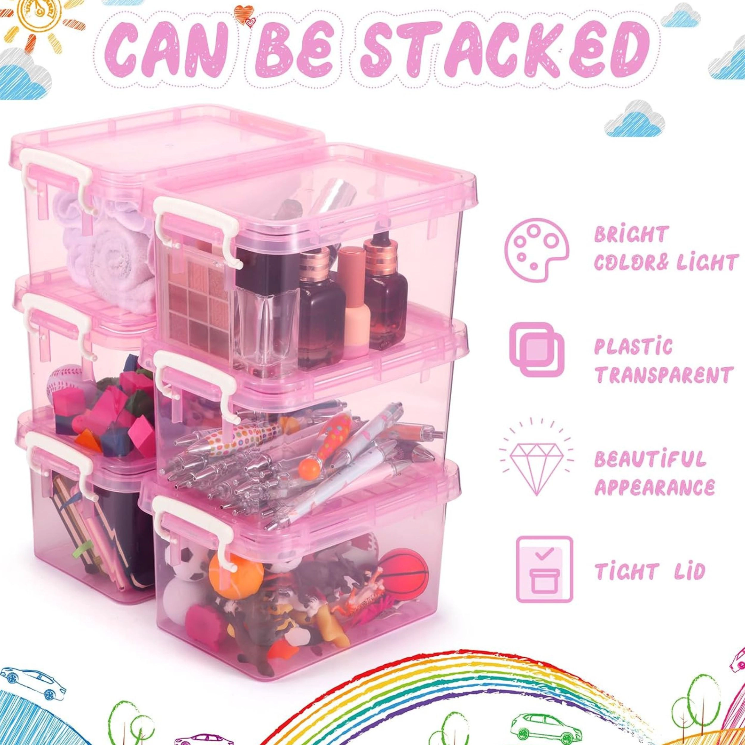 Stock Preferred Pack of 6 Plastic Storage Bins with Latching Lids