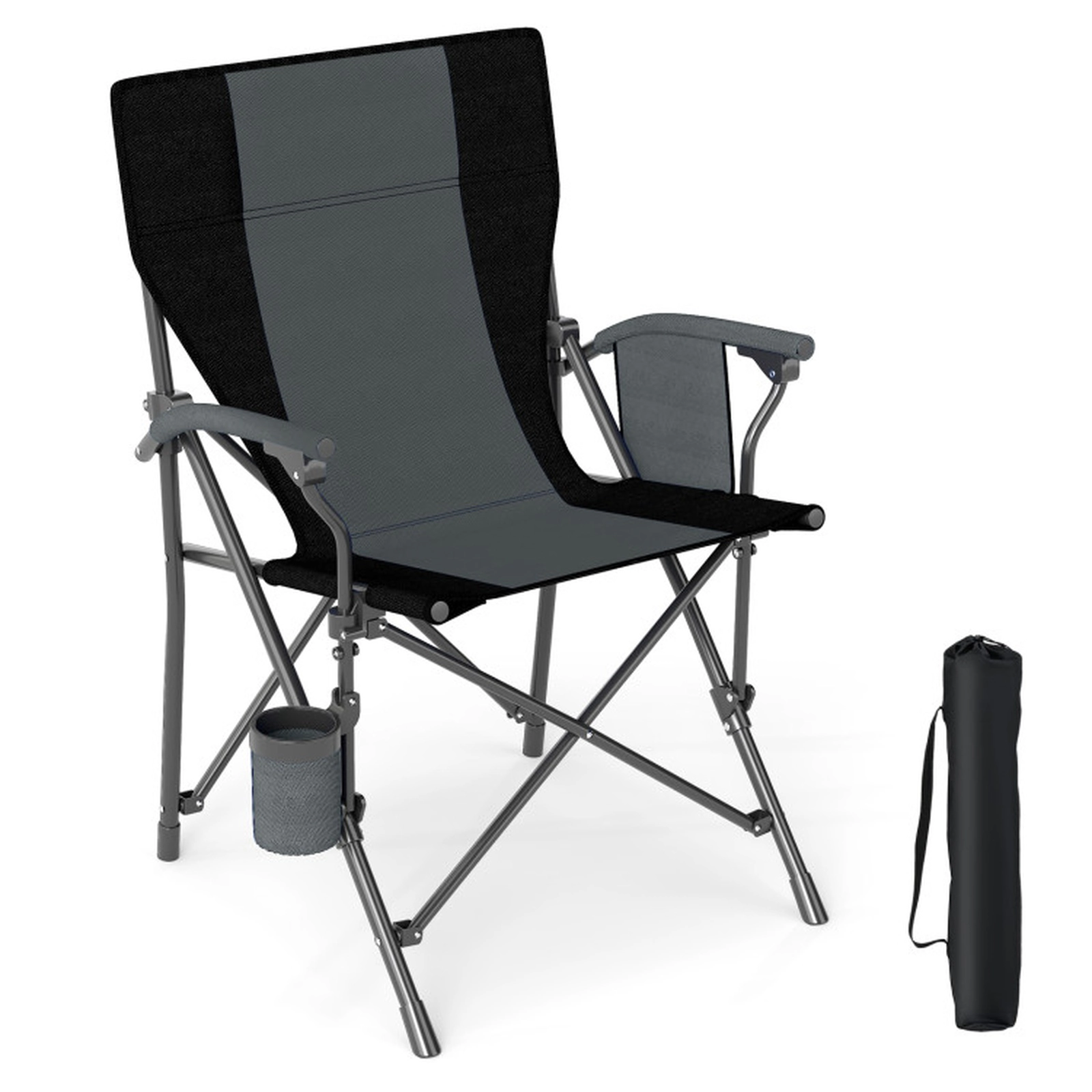 SUGIFT Gray Oxford Cloth Folding Camping Chair with Cup Holder and Carry Bag 23.5-in W 25-in D 350-lb Seat Capacity