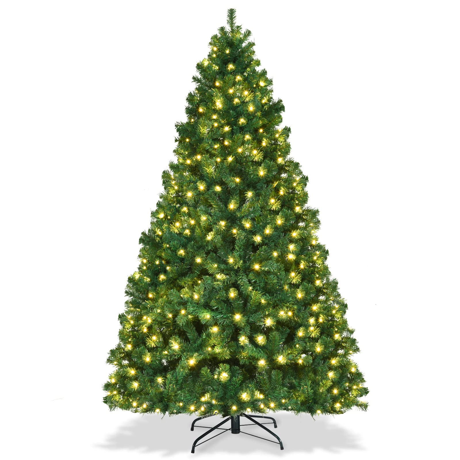 Glintex 7.5-Ft Pre-Lit PVC Christmas Tree with Iron Base and 5-Piece Setup, Green