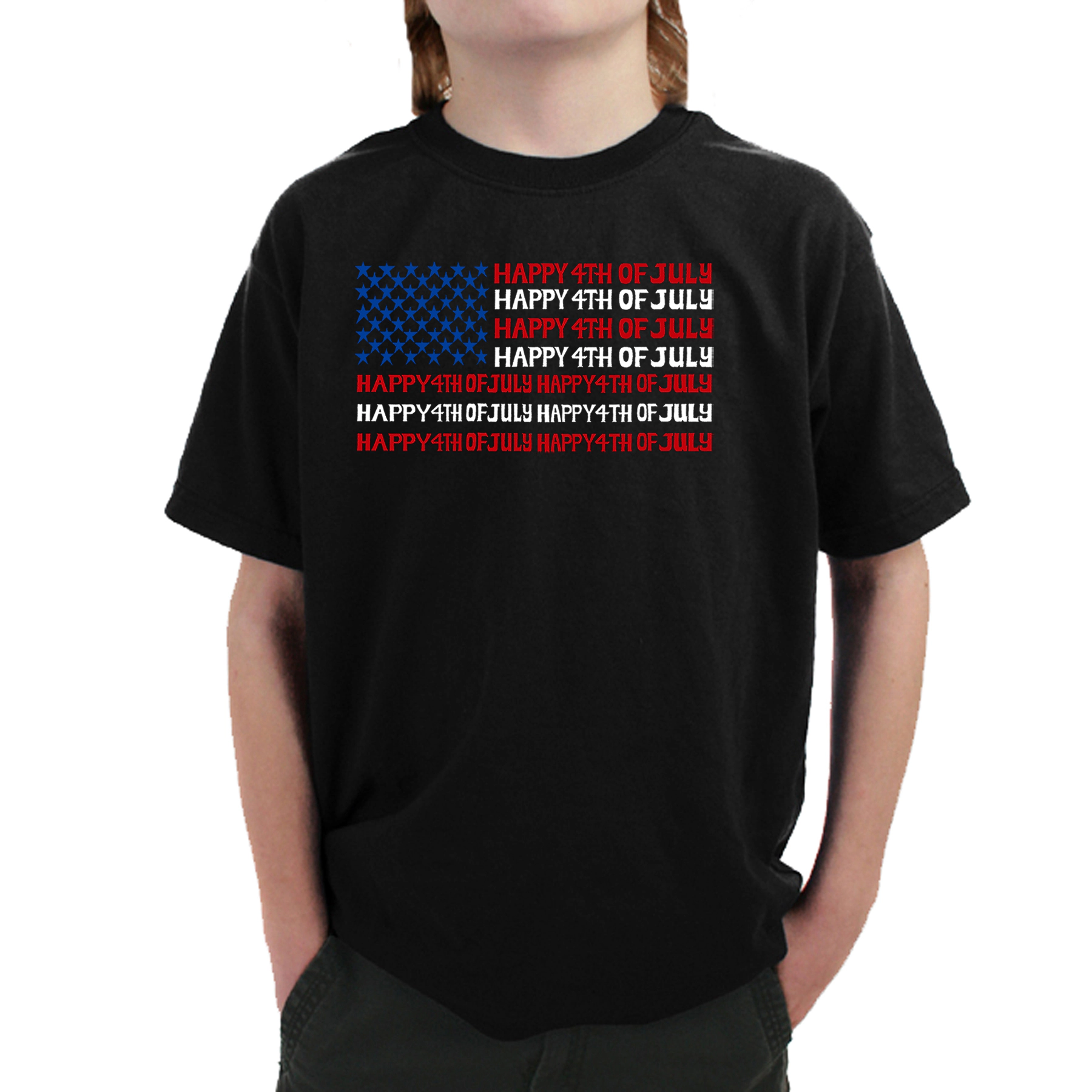 LA Pop Art Boy's Word T-Shirt - Happy 4th of July