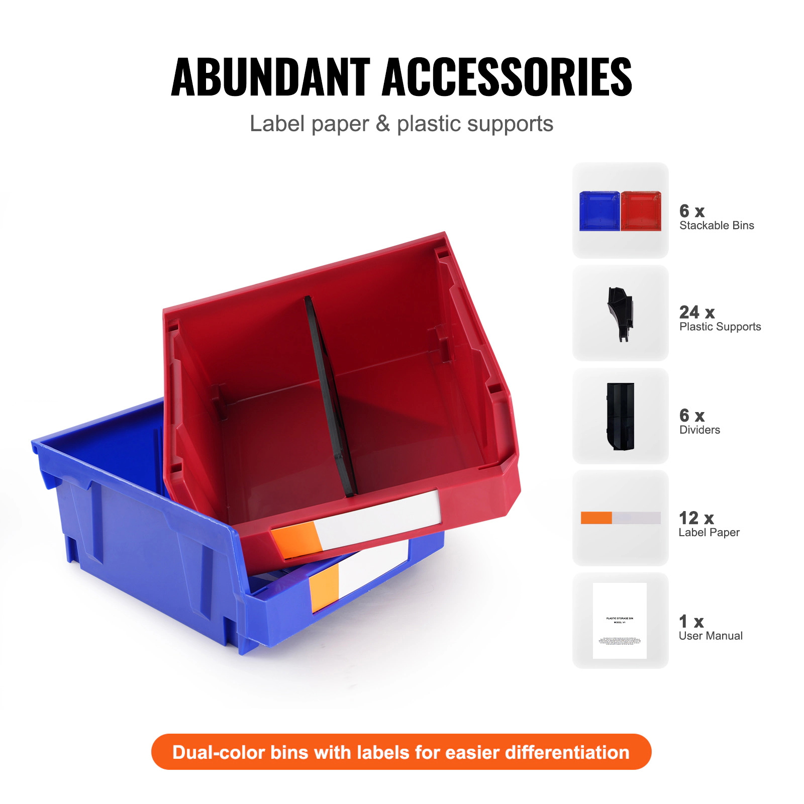 HONGGE Plastic Storage Bin 5-Inch Hanging Stackable Storage Organizer Bin Blue/Red Heavy Duty Stacking Containers for