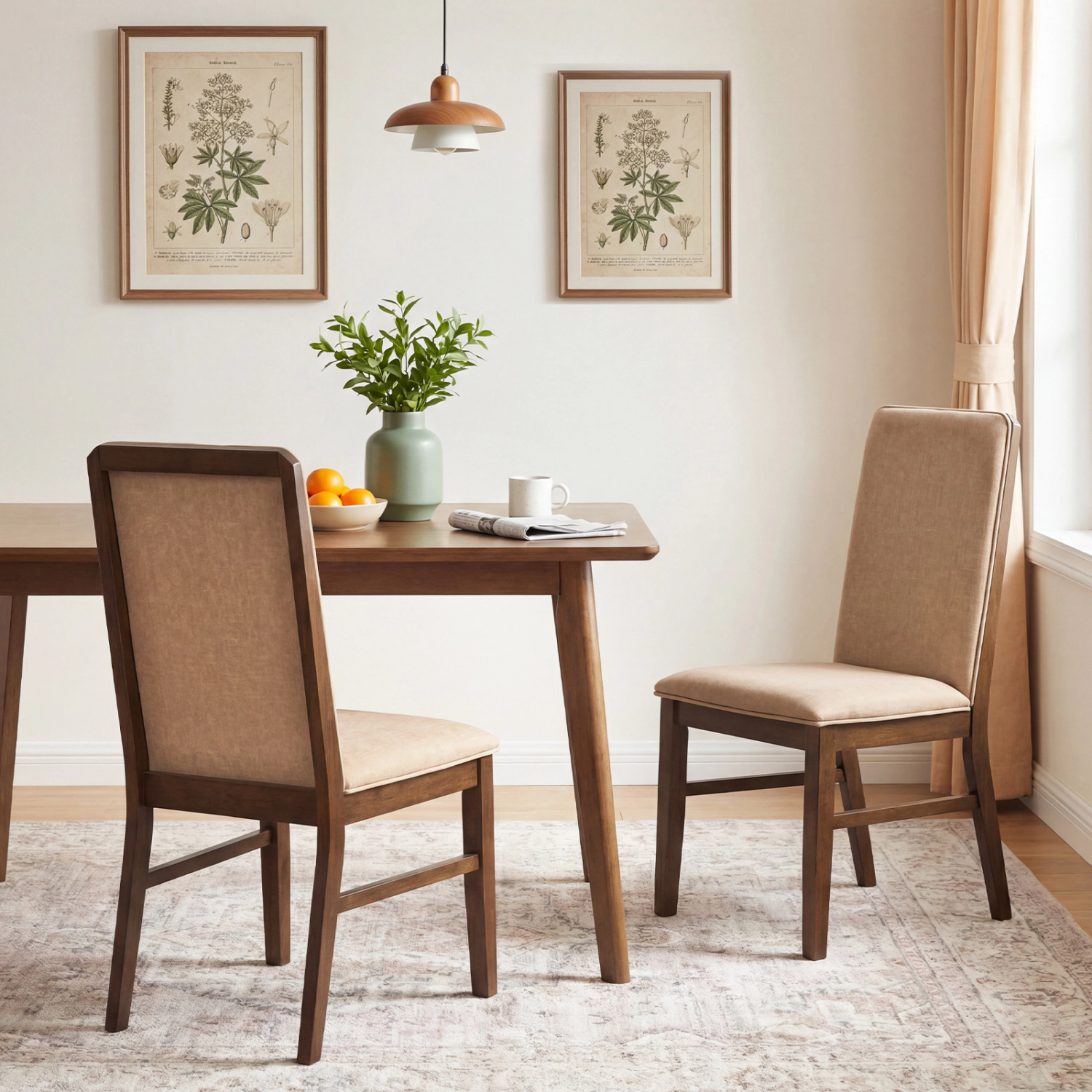 LJG Set of Upholstered Dining Chairs with Solid Rubber Wood Legs