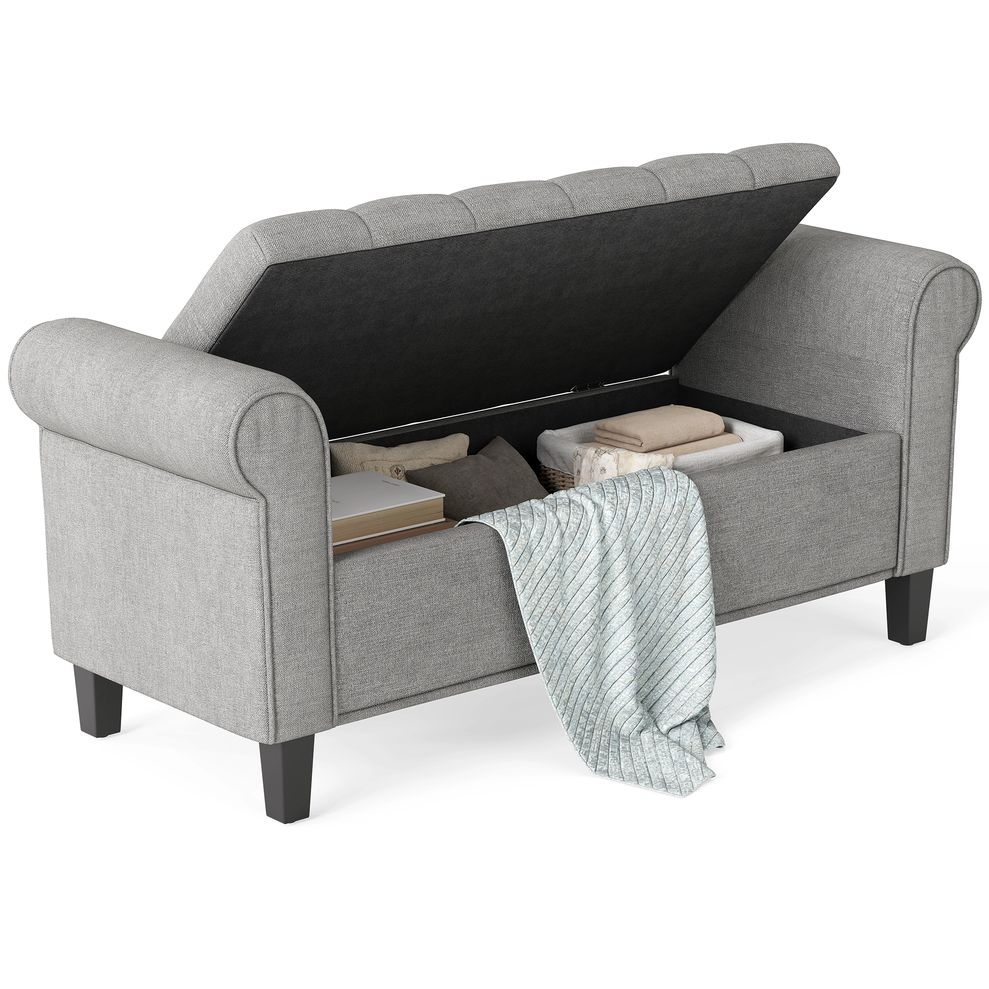 Hivvago End Of Bed Storage Ottoman With Rolled Arms