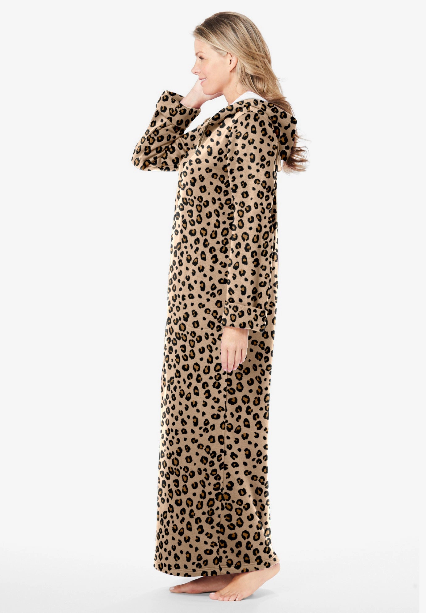 Dreams & Co. Plus Long Hooded Fleece Sweatshirt Robe