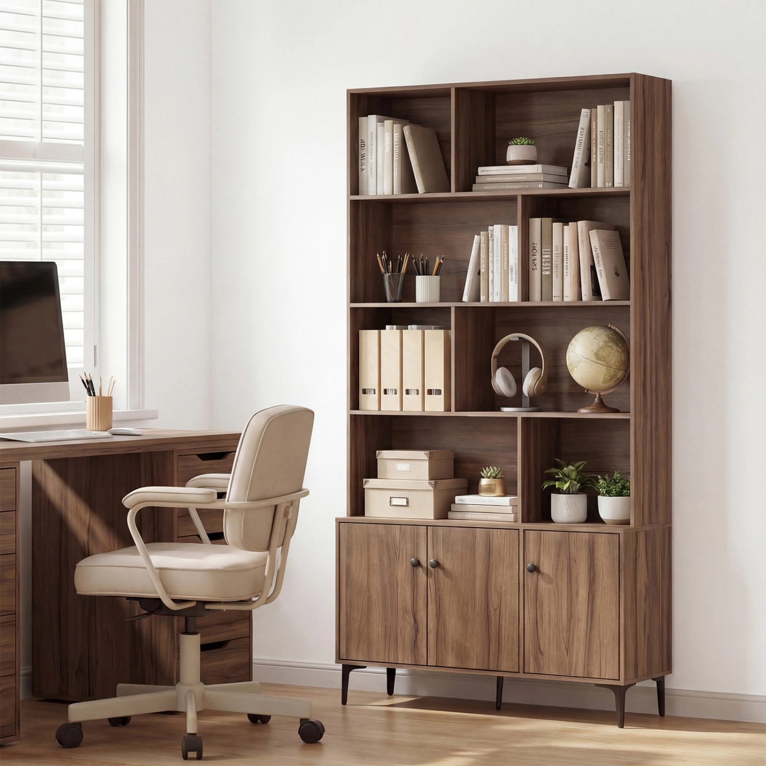 LJG Bookshelf with Doors and 2 Anti-Tipping Kits for Home Office
