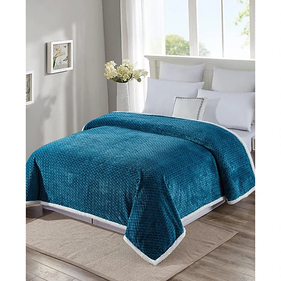 Plazatex Reversible And Comfortable Braided Oversized Sherpa Blanket - Queen 90x90", Teal