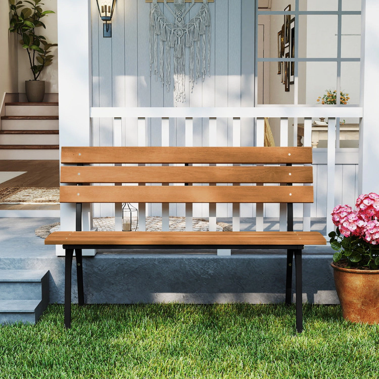 Hivvago 47 Inch Outdoor Acacia Wood Bench With Metal Frame And Slatted Seat
