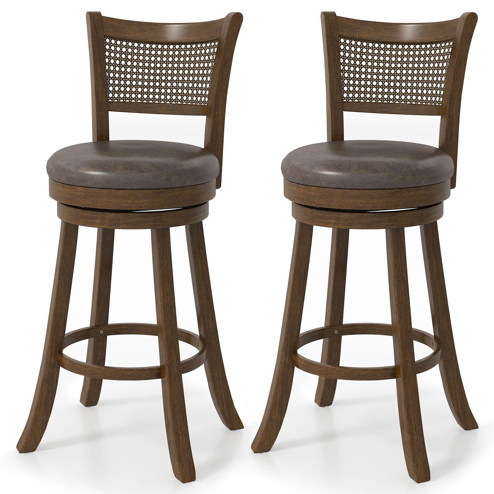 SlickBlue High Dining Chairs with Leathaire Seat, Footrest and Rattan Backrest