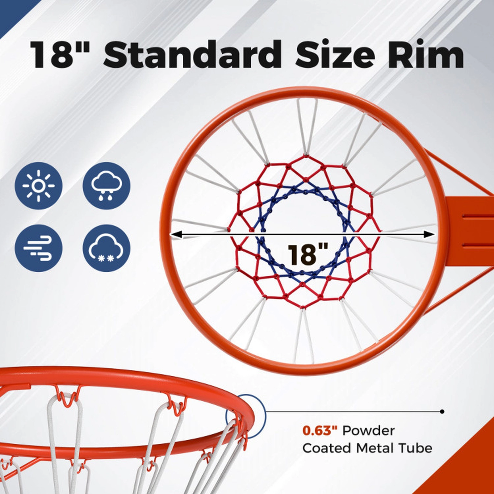 SUGIFT Heavy Duty Wall Mounted Basketball Rim Goal Replacement 18-in Inner Diameter Rim Black/Orange