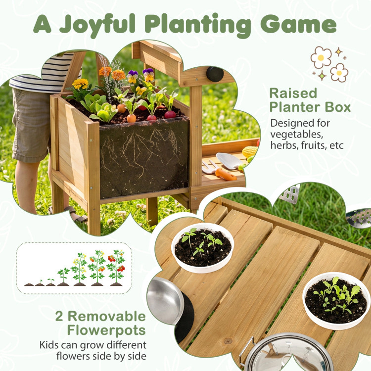 Hivvago Kids Mud Kitchen Wooden Play Kitchen with Planter Box