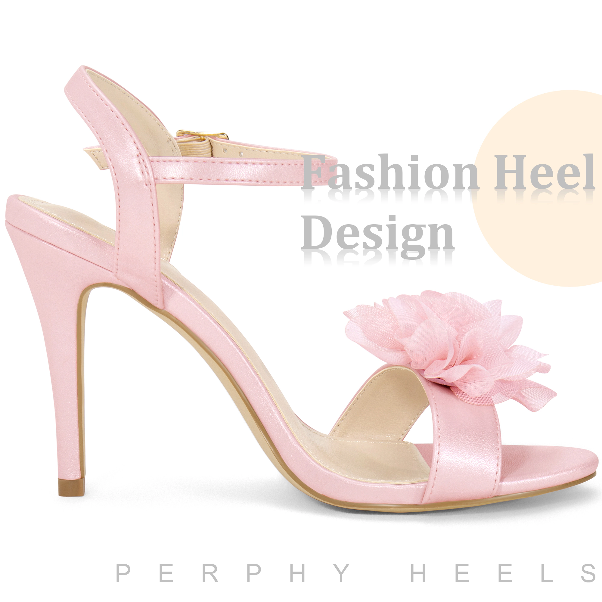 BLISSFUL STEP Women's Open Toe Ankle Strap Stiletto Heel Flower Sandals