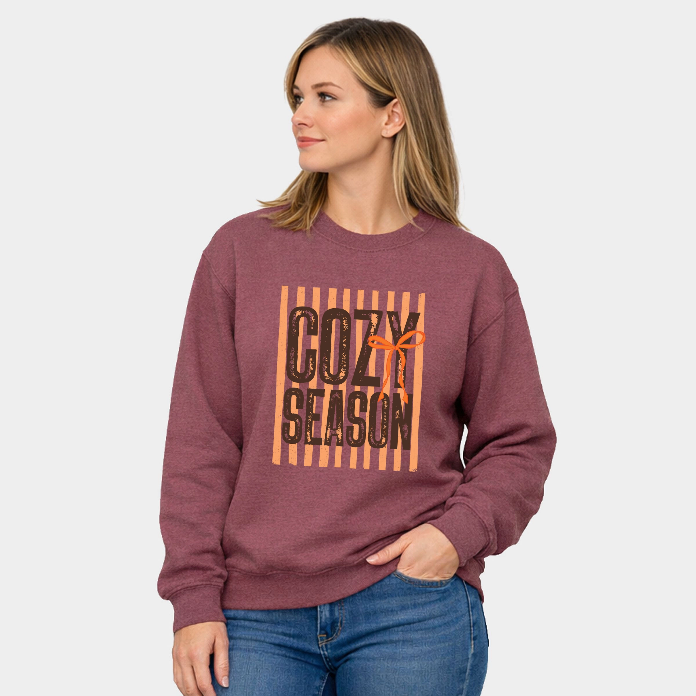 Simply Sage Market - Women's Graphic Sweatshirt Cozy Season Coquette Stripes