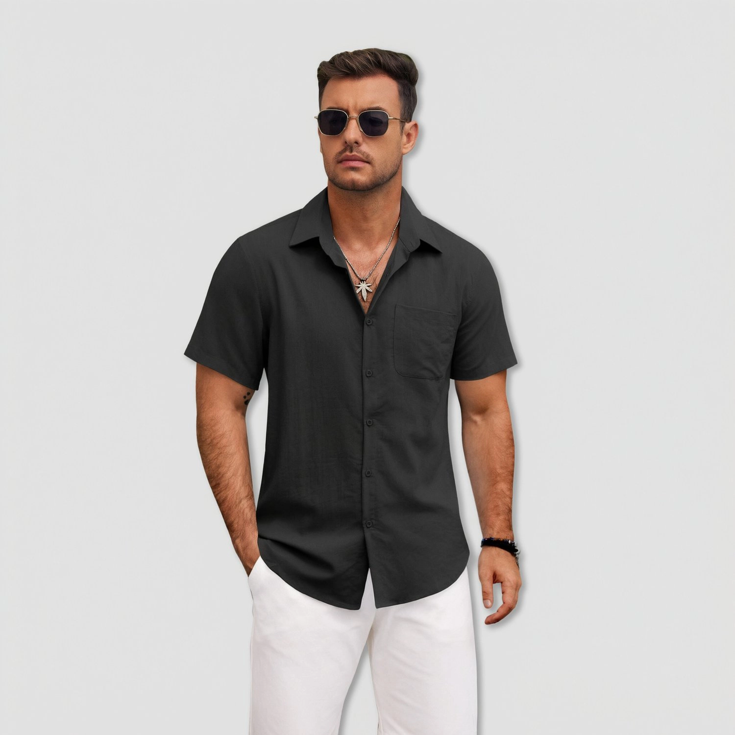COOFANDY Mens Casual Short Sleeve Button Down Shirt Lapel Collar Pocket  Tops