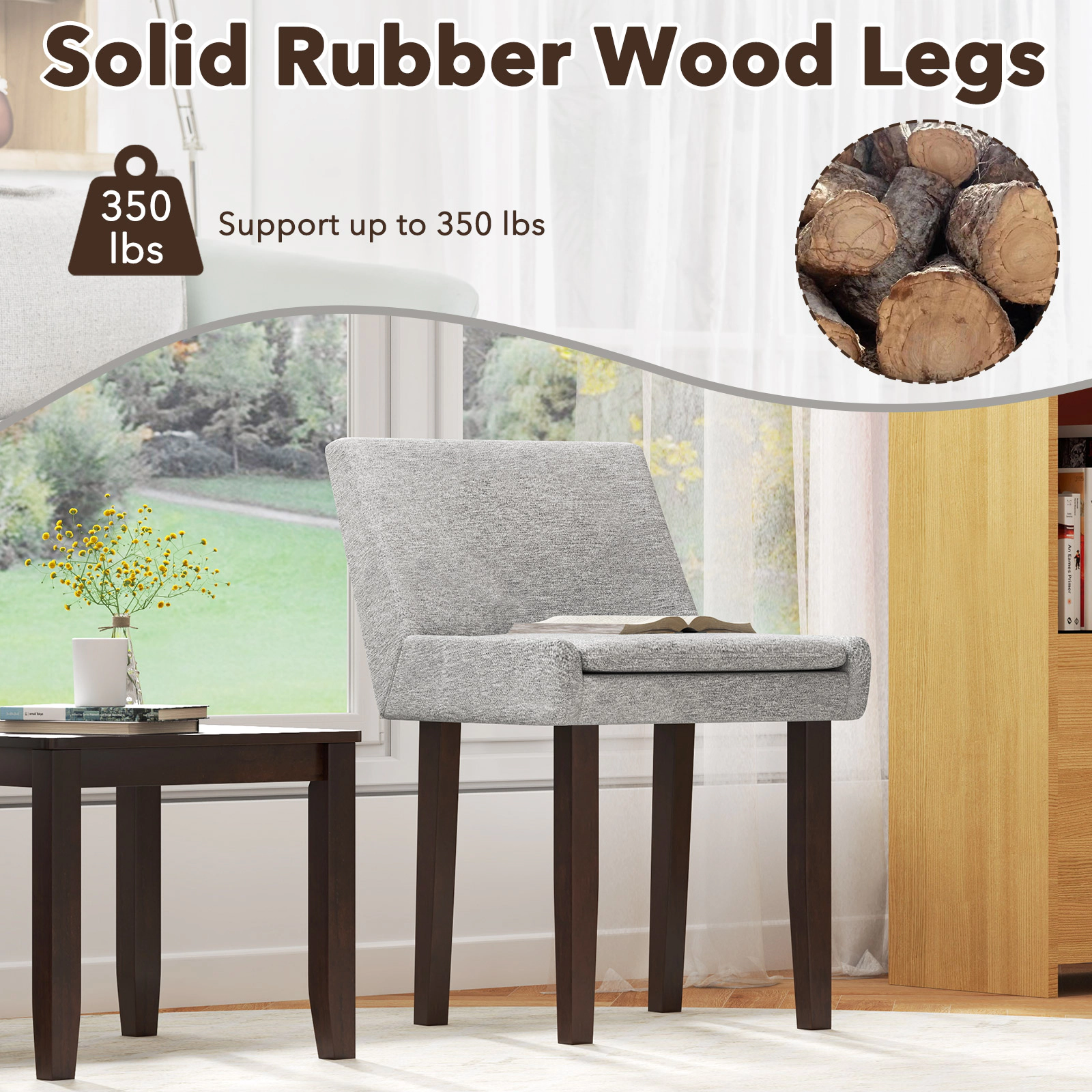 SUGIFT Modern Upholstered Fabric Side Leisure Chair Set of 2 with Removable Cushion 350-Lb Capacity Gray and Dark Brown