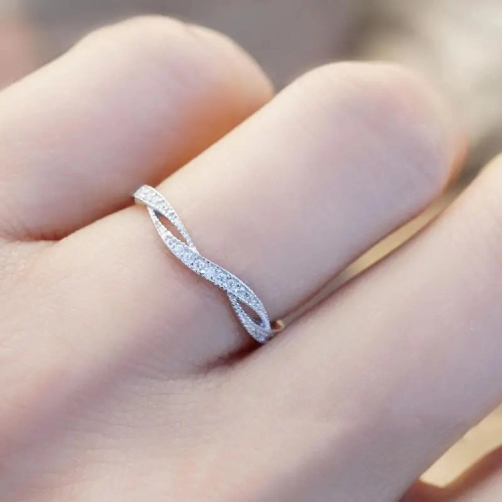 Wardrobe Whimsy Twisted Infinity Paved Cubic Zirconia Stacking Band Ring for Women
