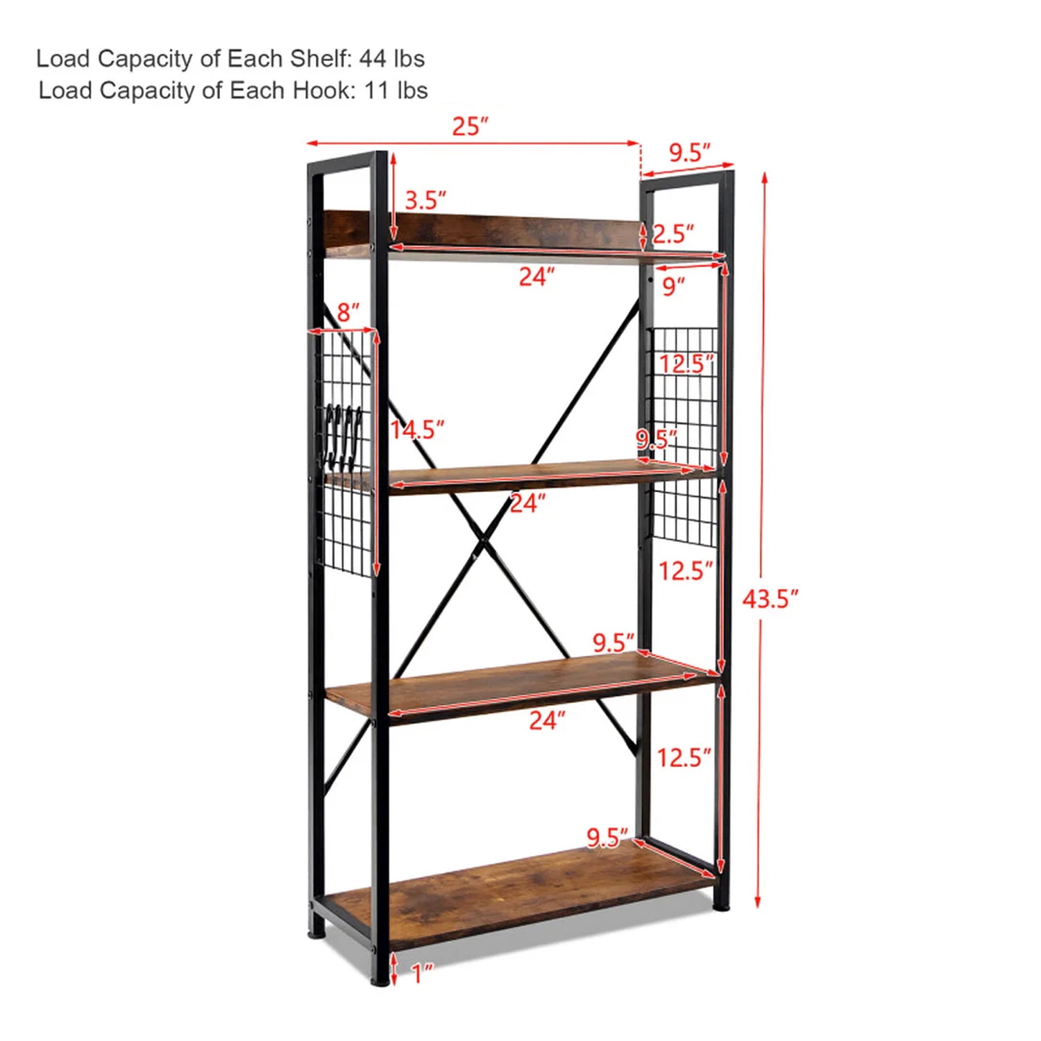Hivvago 4-Level Industrial Bookshelf with Open Shelving for Home and Office