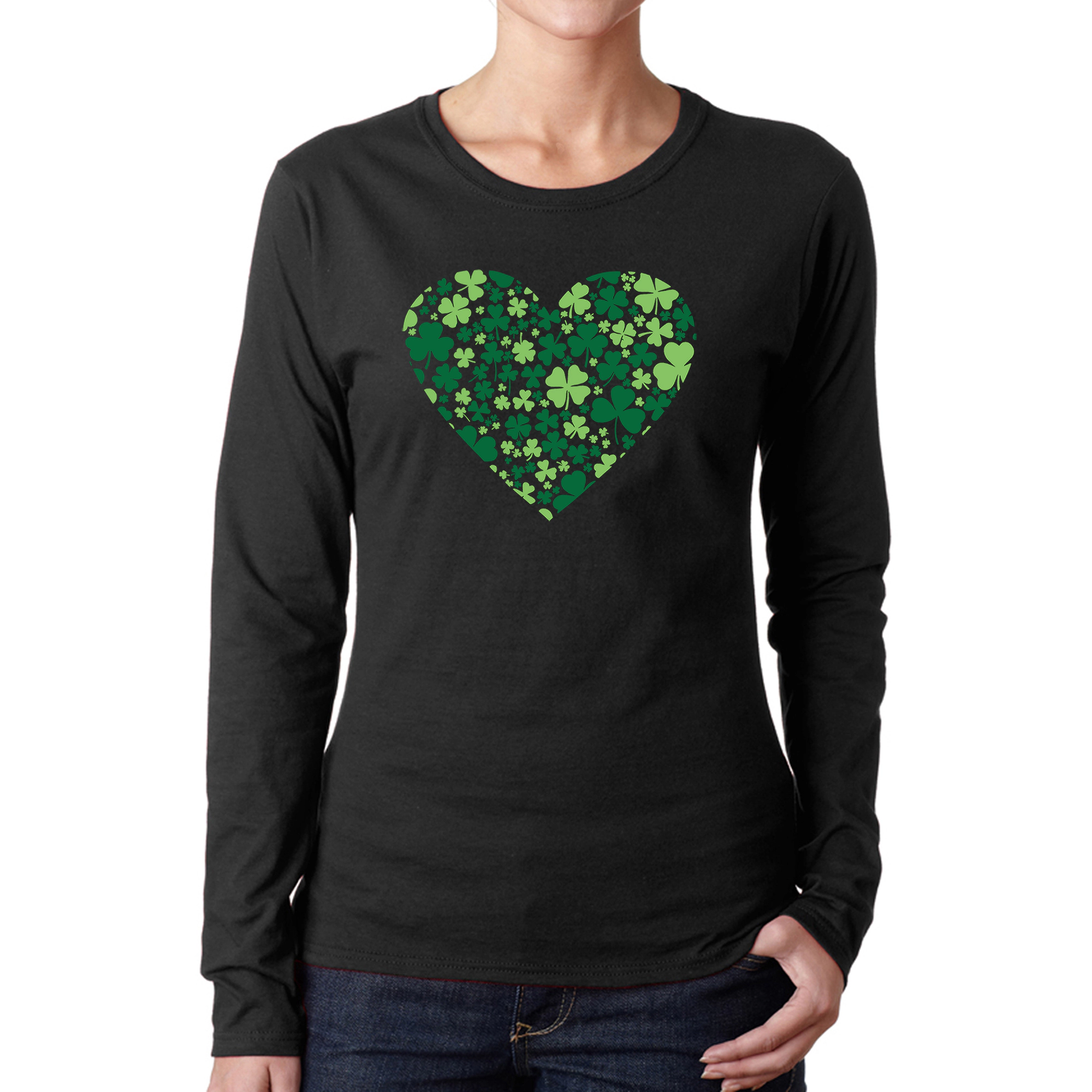 LA Pop Art Women's Word Long Sleeve T-Shirt - Clover Heart