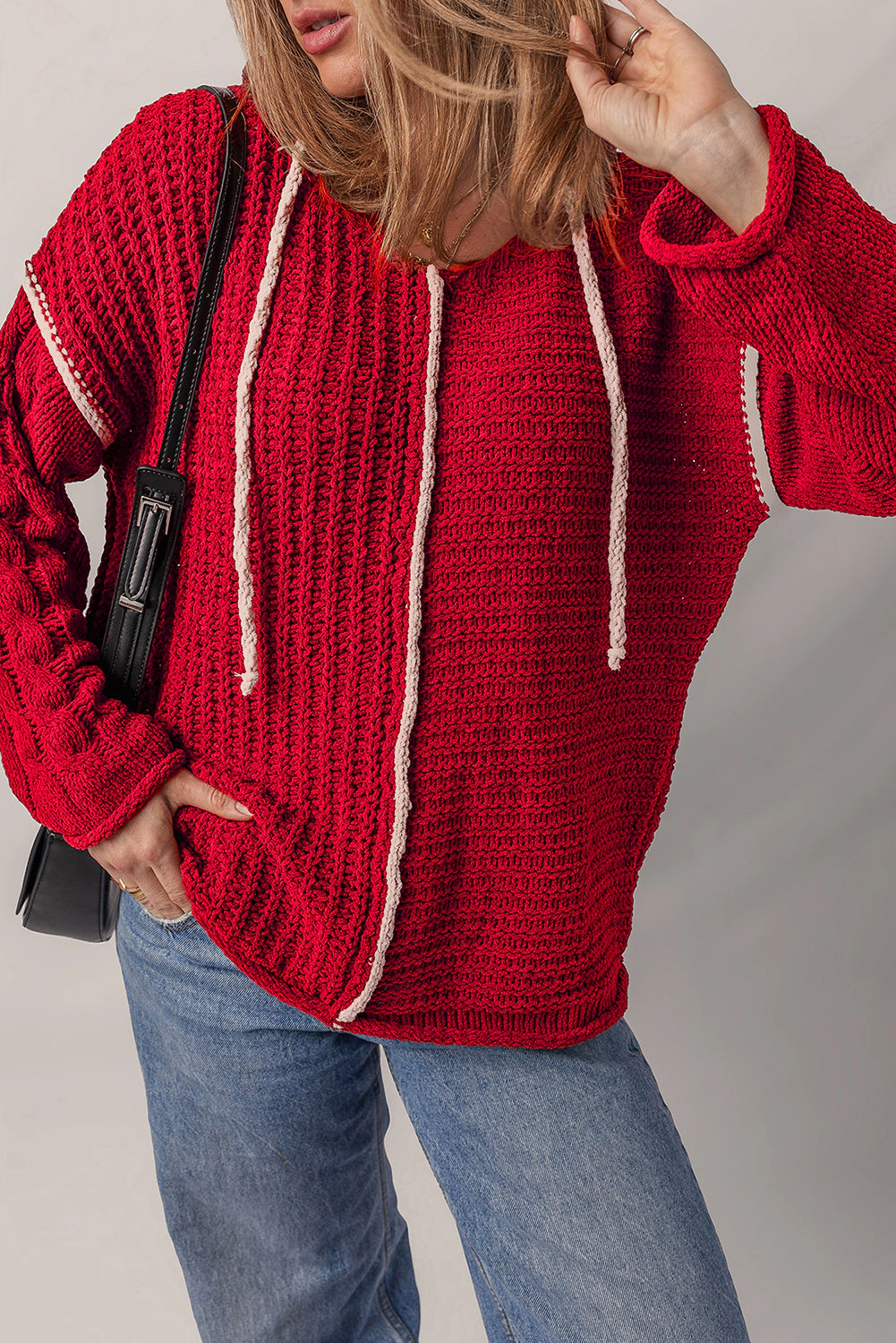 Threaded Pear Women's Olivia Knit Drawstring Hooded Sweater