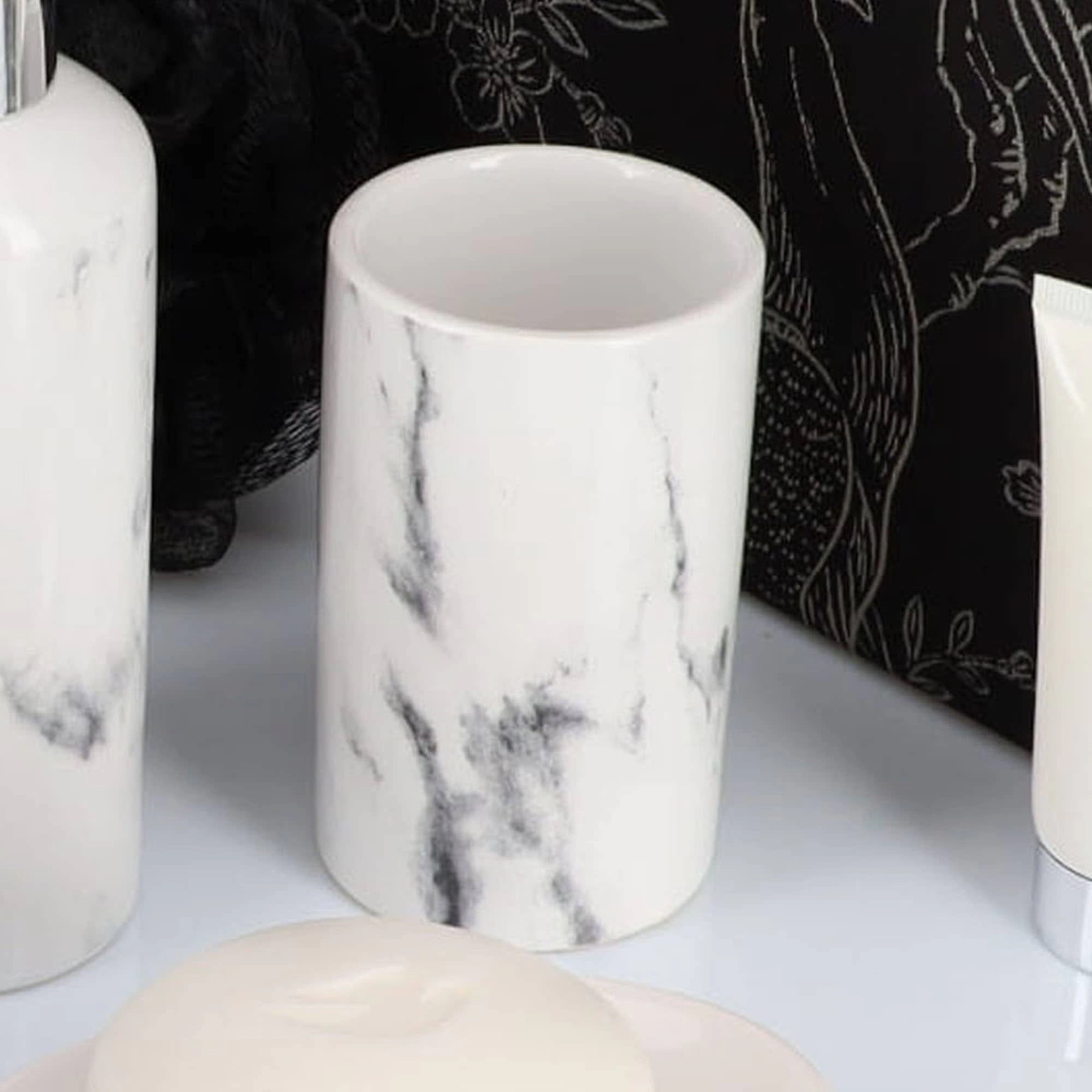 Evideco French Home Goods Marble-Effect Dolomite Ceramic Tumbler, 4 in