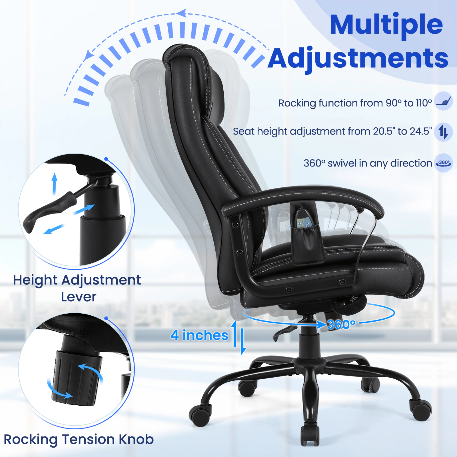 SUGIFT Massage Executive Office Chair with 6 Vibrating Points 500-lb Capacity Black