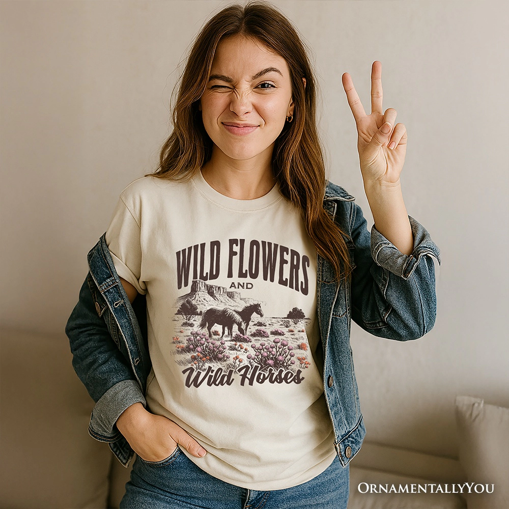 OrnamentallyYou Unisex Wild Flowers And Horses T-Shirt
