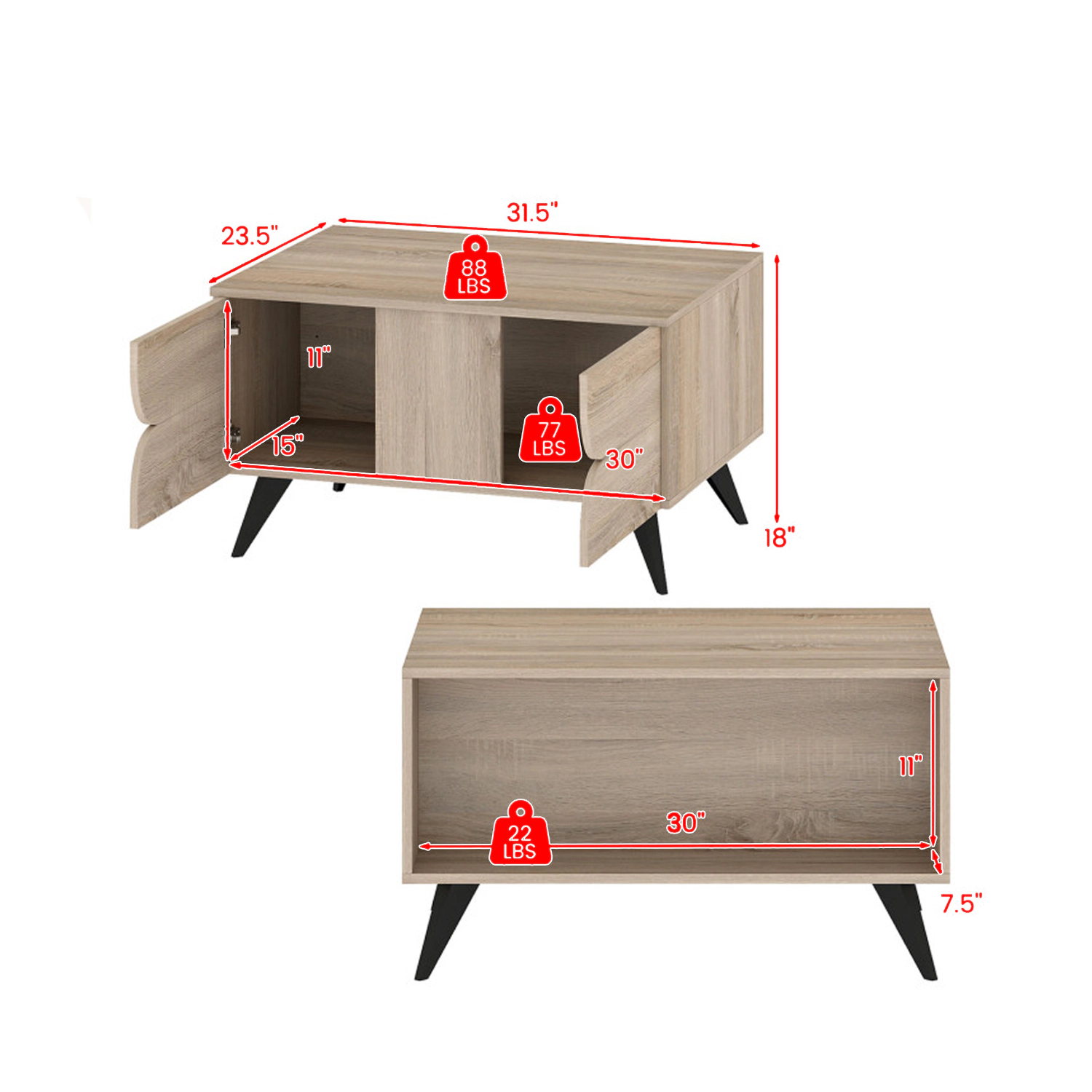 Hivvago Farmhouse Style Living Room Coffee Table with Built-In Storage Space