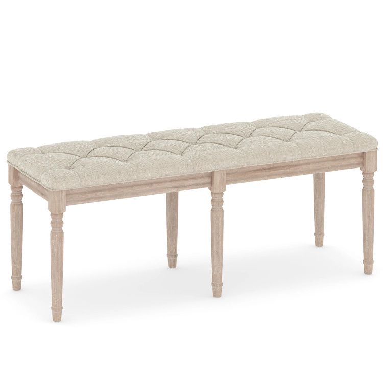 Hivvago 47.5 Inch Upholstered Bench with Carved Rubber Wood Legs and Padded Seat