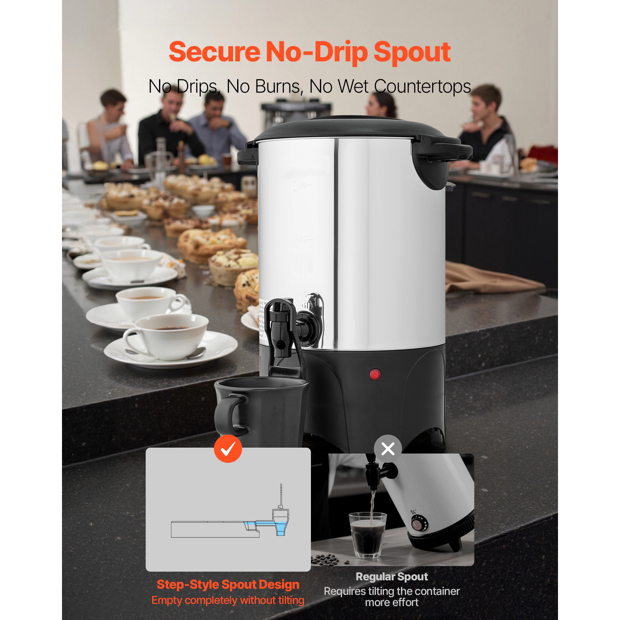 HONGGE Commercial Coffee Urn Hot Beverage Dispenser with Dripless Faucet Quick-Brewing Commercial Coffee Maker with