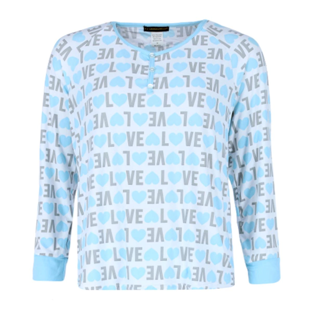 Not a Morning Person Women's Plus Size Love Hearts Long Sleeve Henley Pajama Set
