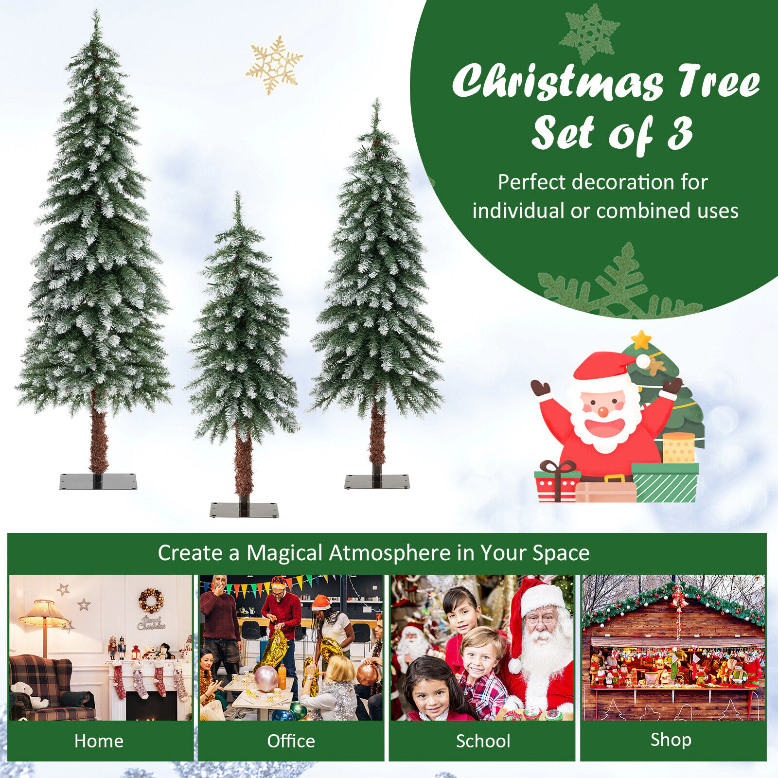 LJG Pre-Lit Christmas Tree Set of 3 - Snowy and Slim