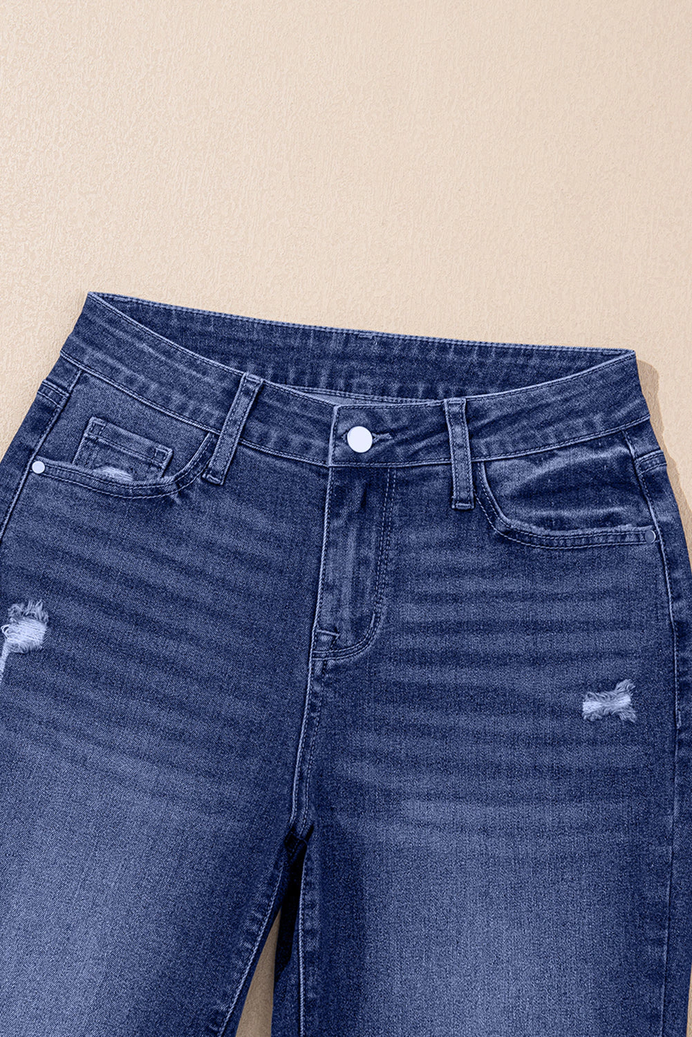 Threaded Pear Women's Jacy Cuffs Distressed Straight High Waist Jeans