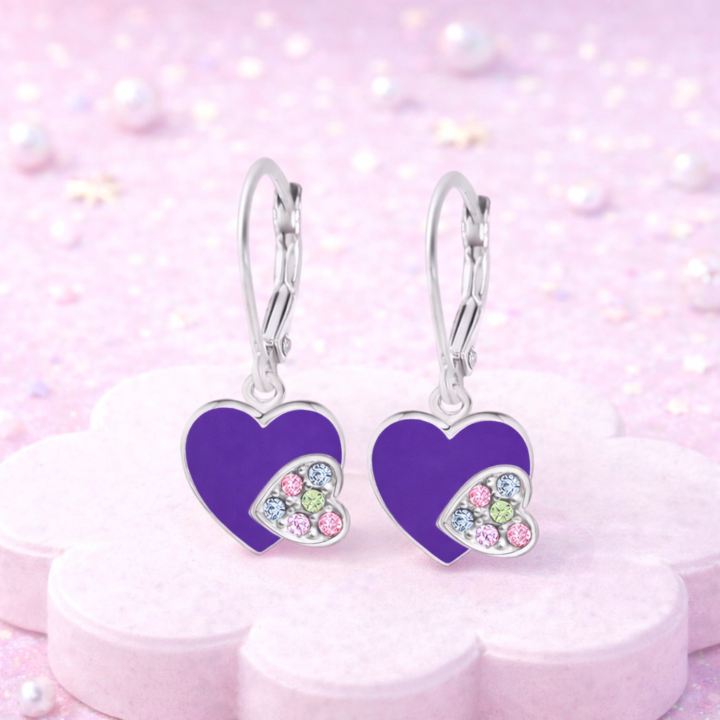 CHANTEUR Kids Sterling Silver Leverback Heart Earrings - Hypoallergenic Girls Jewelry