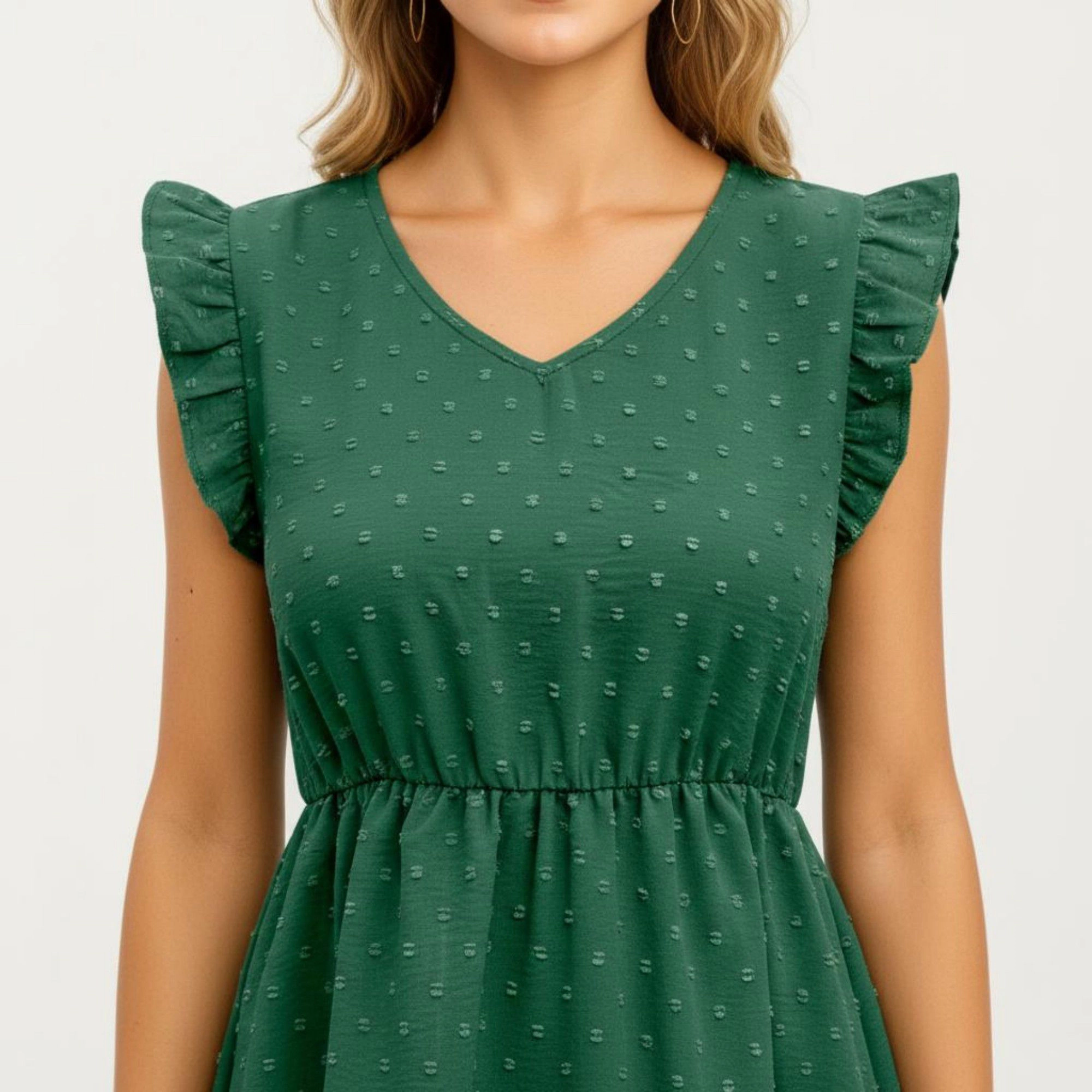 Anna-Kaci Women's Swiss Dot Babydoll Dress with Ruffle Sleeves and V-Neckline