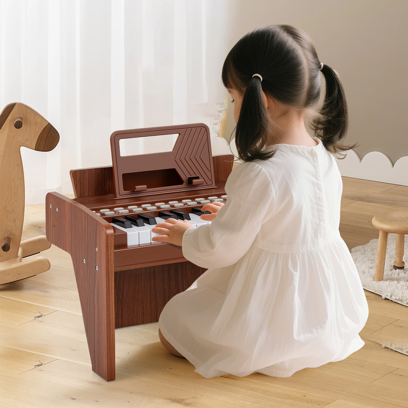 SUGIFT Kids Brown 25-Key Upright Toy Piano with Music Stand and Chord Support 15-in W 9-in D 10.5-in H Ages 3+