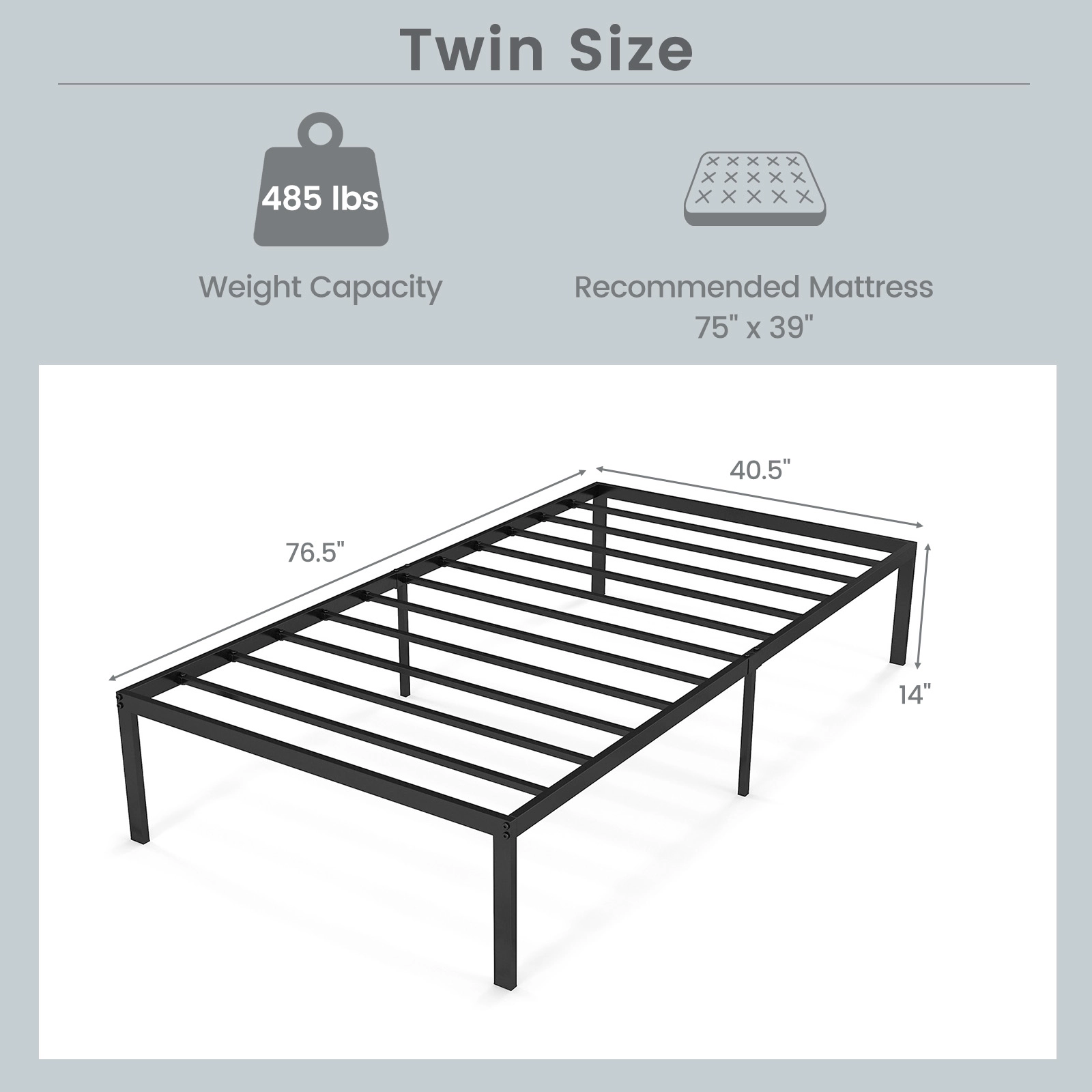 SUGIFT 14-in High Heavy Duty Steel Platform Bed Frame Twin Full Queen 220-570-lb Capacity 14-in Underbed Clearance Black