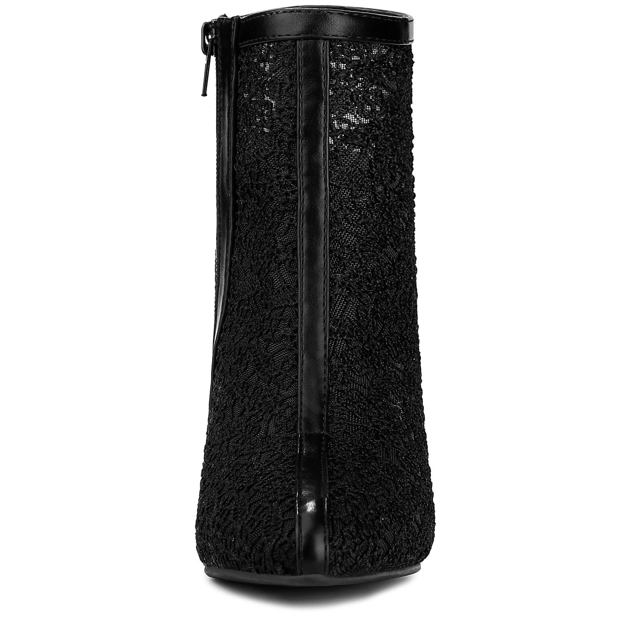 BLISSFUL STEP Women Floral Embroidered Lace Stiletto Heels Ankle Boots