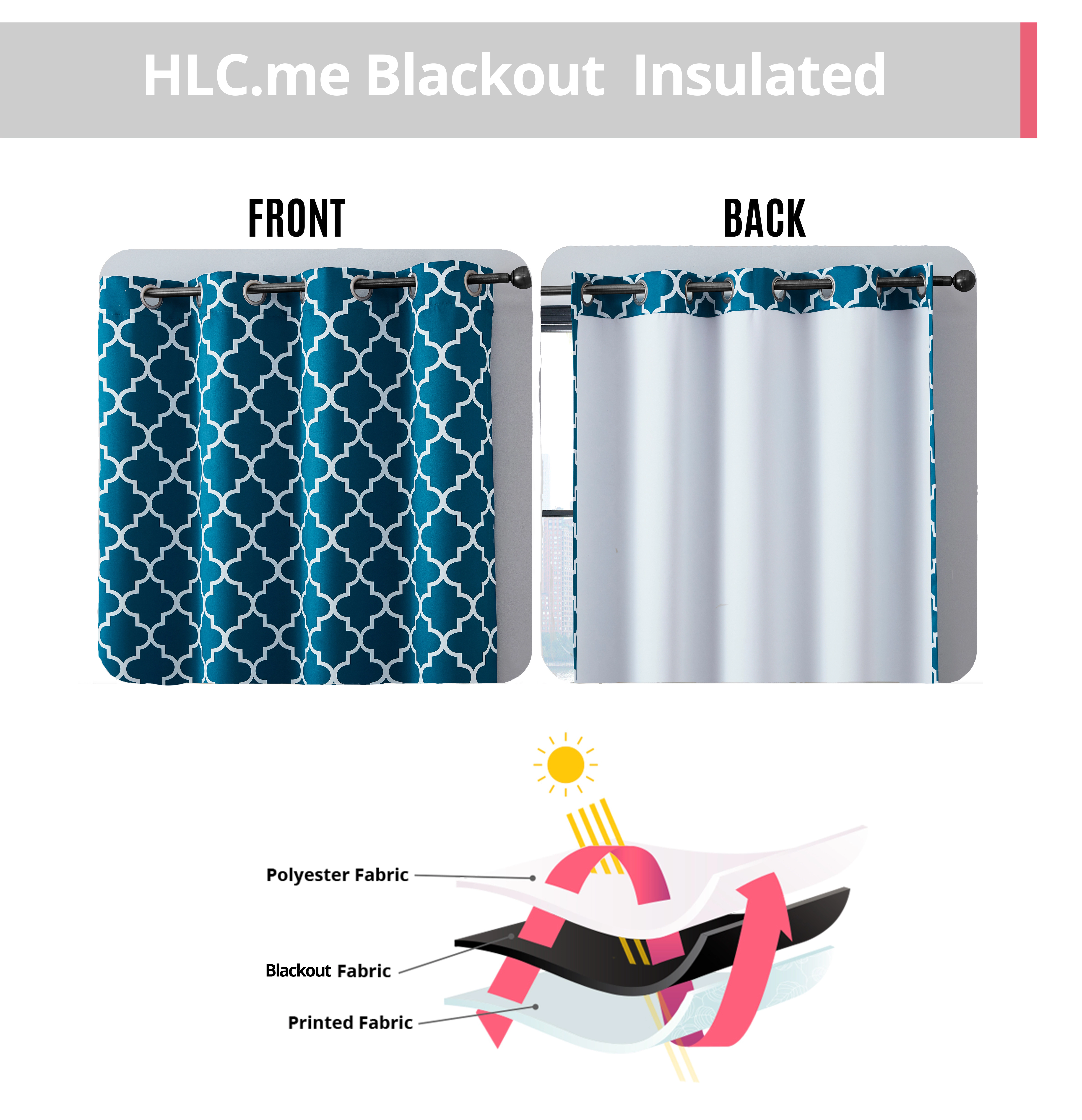 HLC.ME Lattice Print Thermal Insulated Room Darkening Blackout Grommet Window Curtain Panels - Set of 2