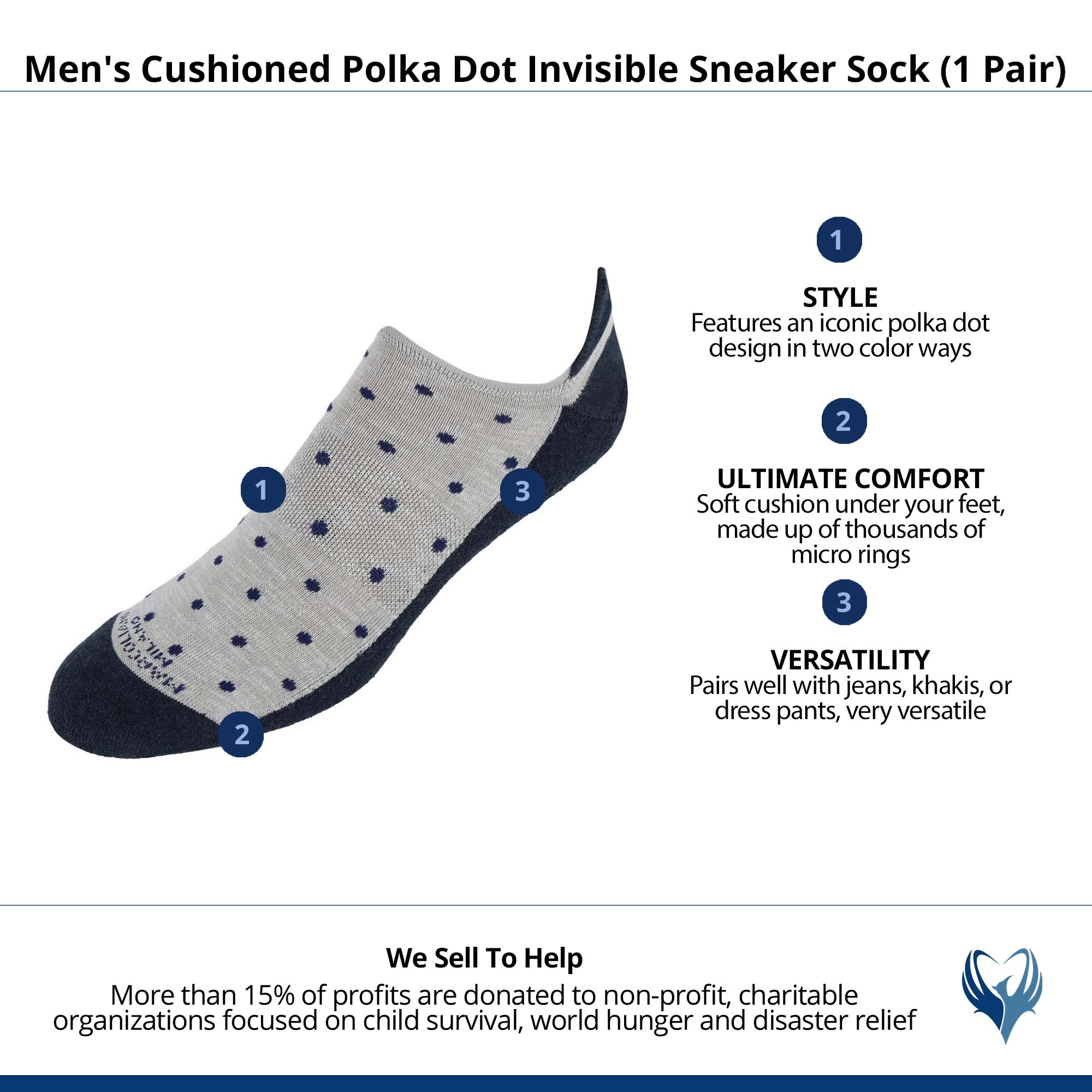 Marcoliani Men's Cushioned Polka Dot Invisible Sneaker Sock (1 Pair)