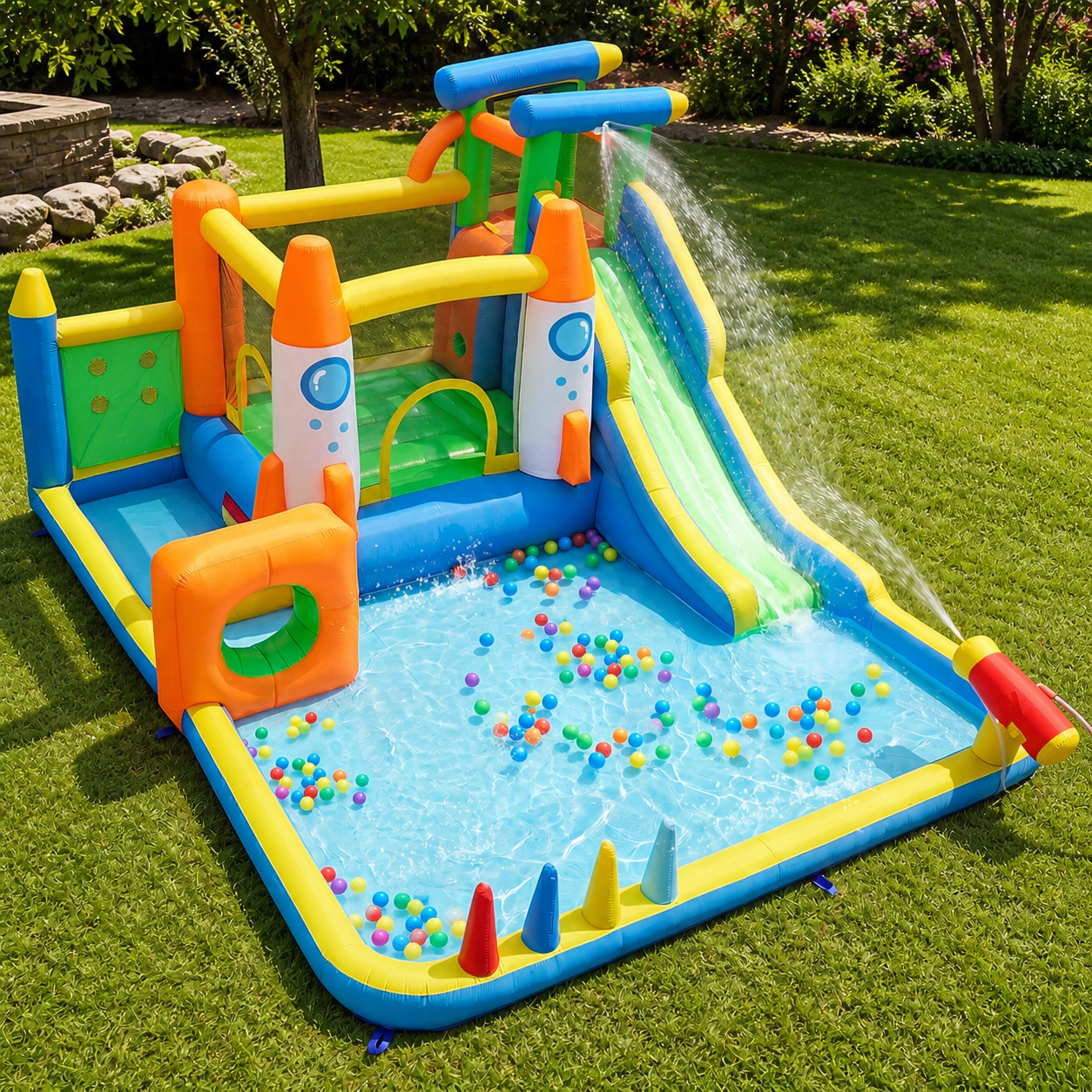 SUGIFT 10-in-1 Inflatable Bounce House with Water Slide Tunnel Ball Pit and Splash Pool for Backyard