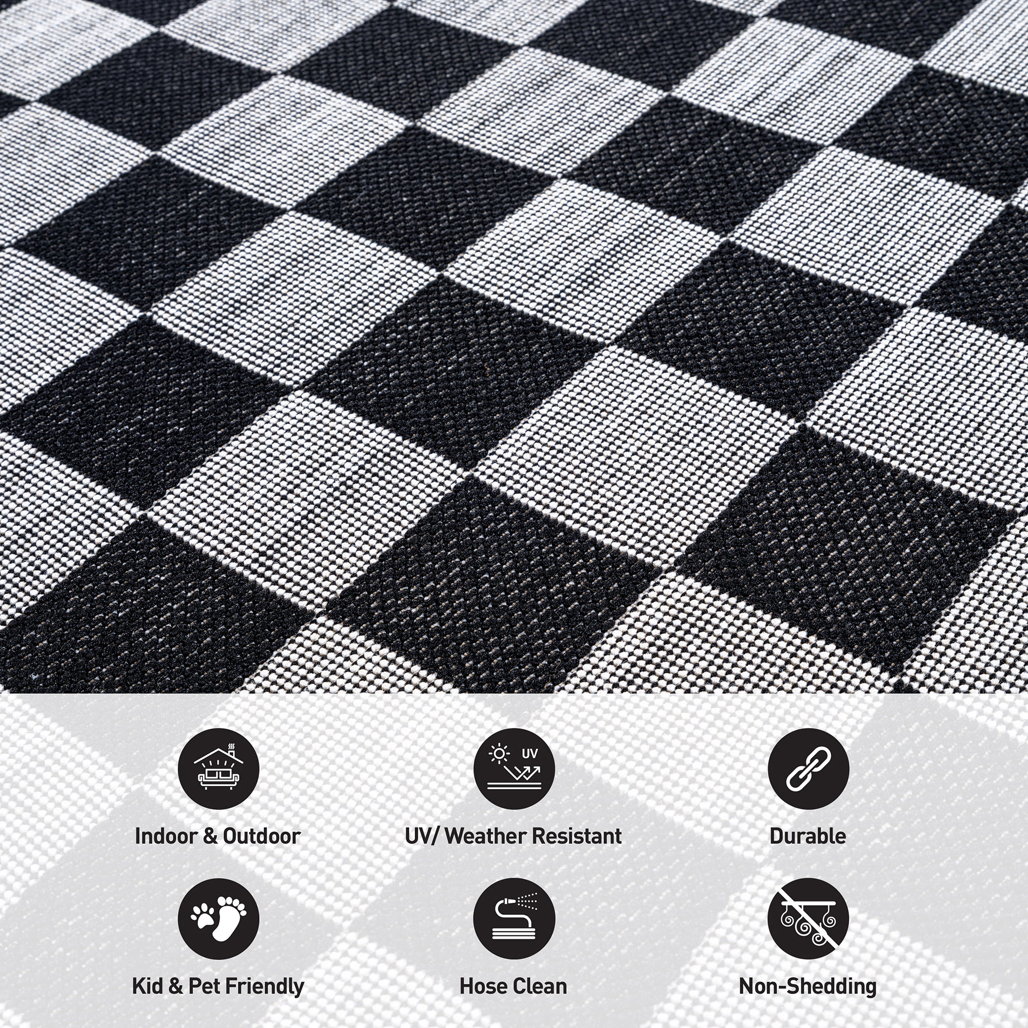World Rug Gallery Checkered Indoor/Outdoor Flat Woven-Natural Jute-Style, Easy-Care Patio for Backyard Porch Deck