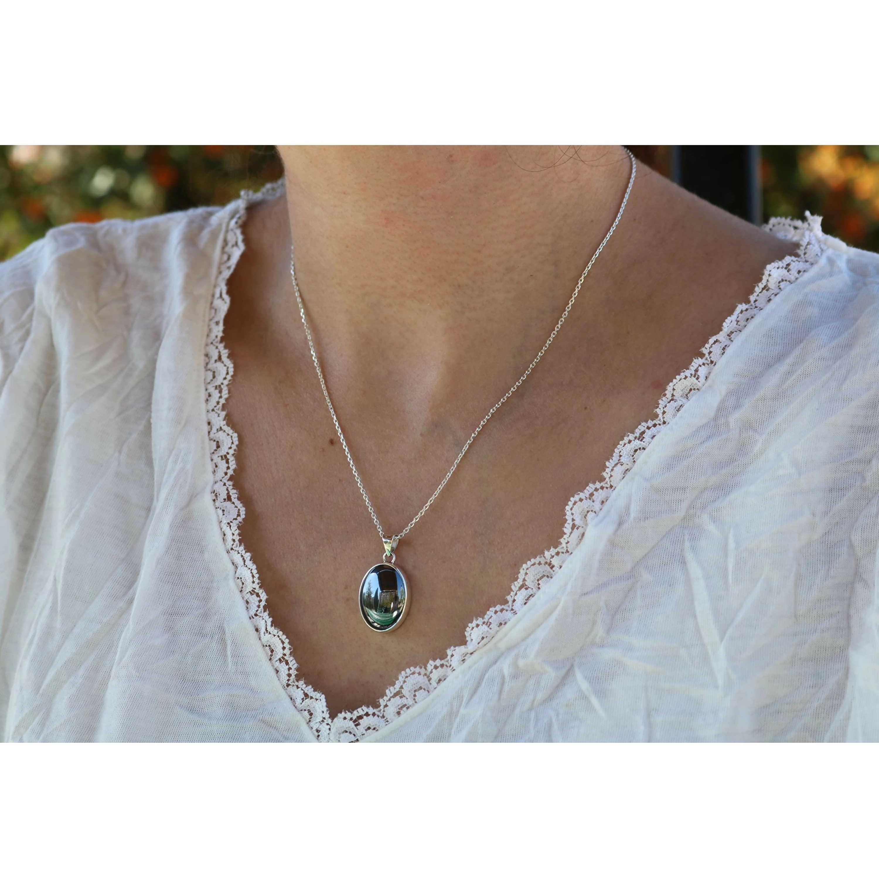 Wear Sierra Unisex Sterling Silver Oval Handmade pendant Necklace